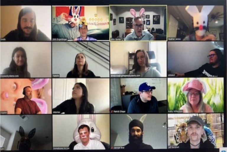 employee halloween costumes on Zoom call